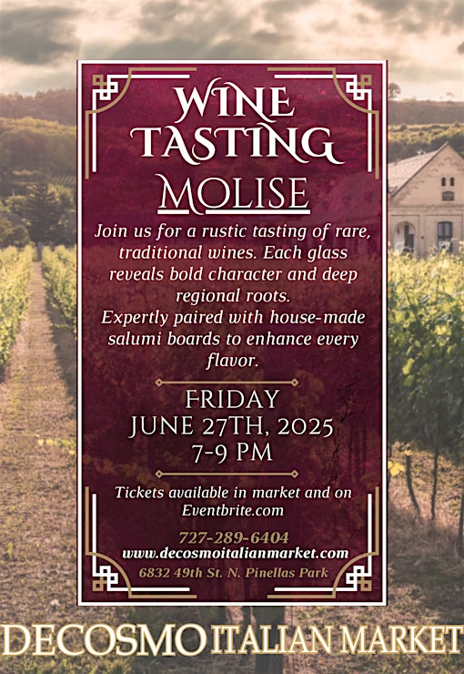details for Molise wine tasting event in St. Pete