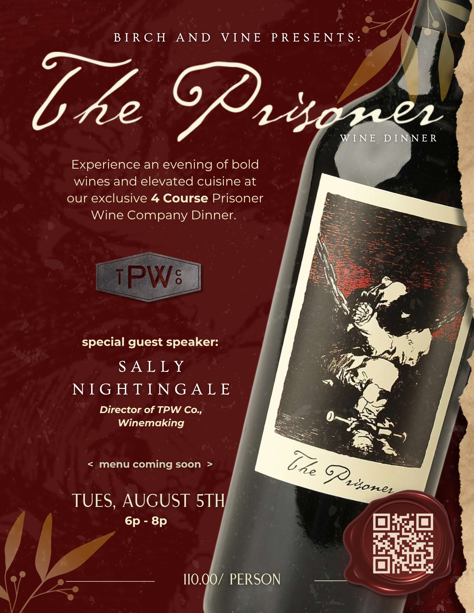 the prisoner wine tasting event flyer the birchwood